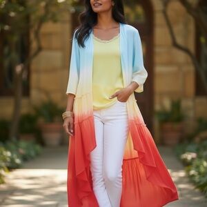NWT Soft Surroundings Calorosa Ombre Topper Duster Cover Up Cardigan Petite L